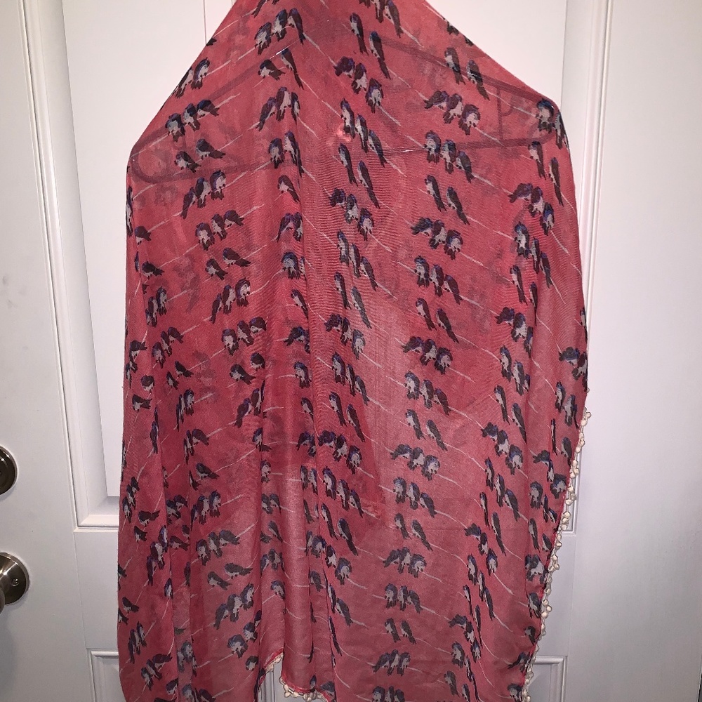 Charming Charlie Pink Scarf with Birds detail